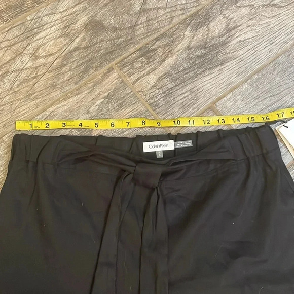 Calvin Klein Black Linen Blend Crop Wide leg Pants Size M Stretch waist Tie NWT - Picture 6 of 12